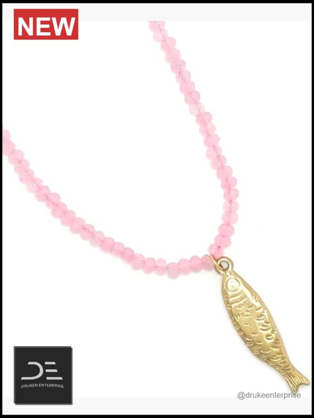 Pendant Necklace with Crystal Beads Adjustable Gold Fish Charm Boho Layered